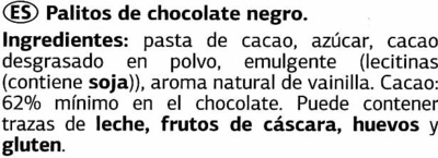 Delicious mini sticks de chocolate negro 62% cacao - Ingredients