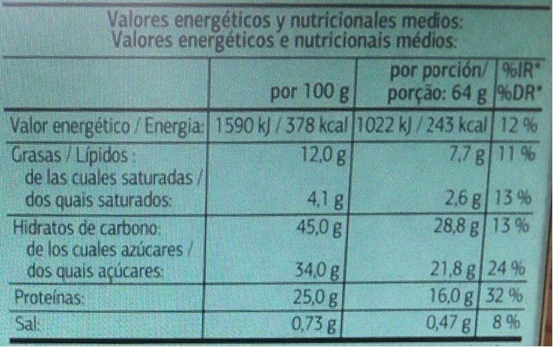 Barritas sustitutivas chocolate negro - Voedingswaarden - es
