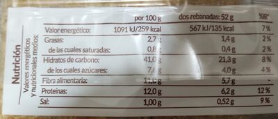 Pan con cereales y trigo - Informació nutricional - es