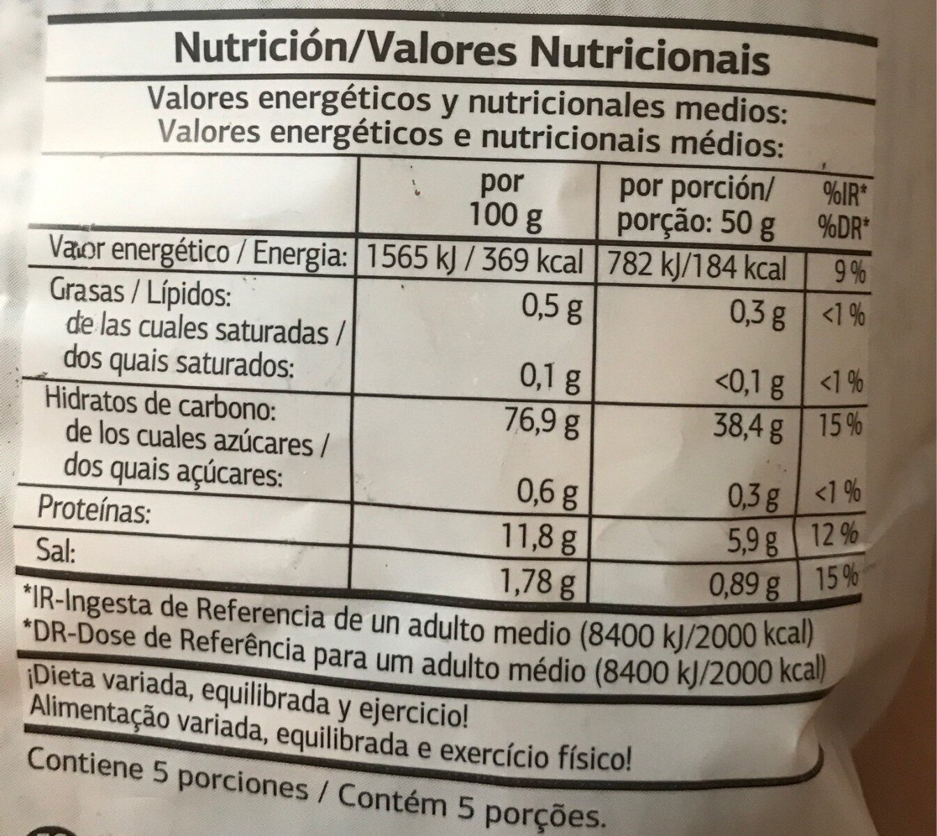 Camperos integrales - Información nutricional - fr