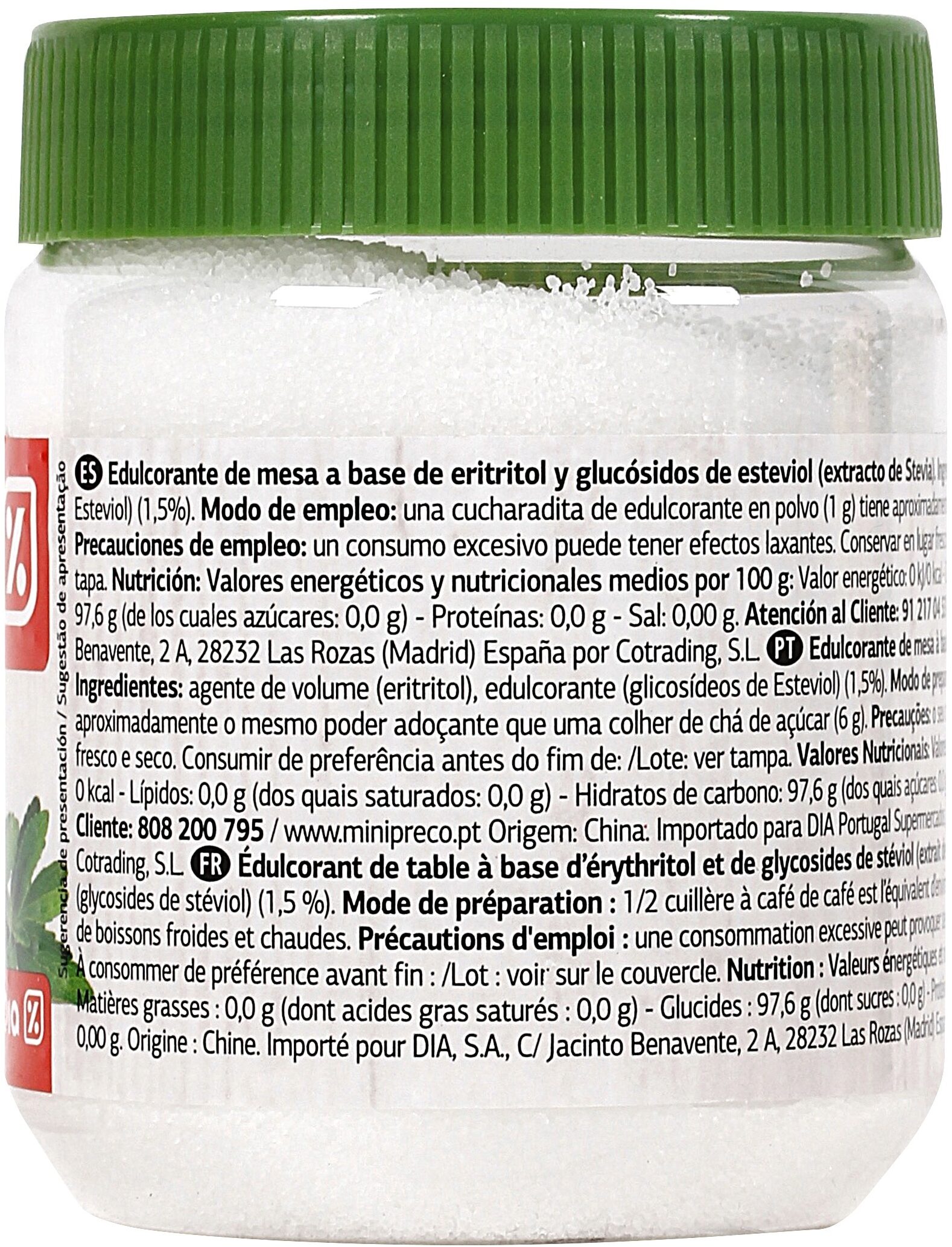 Stevia Vital Dia - Ingredients - es