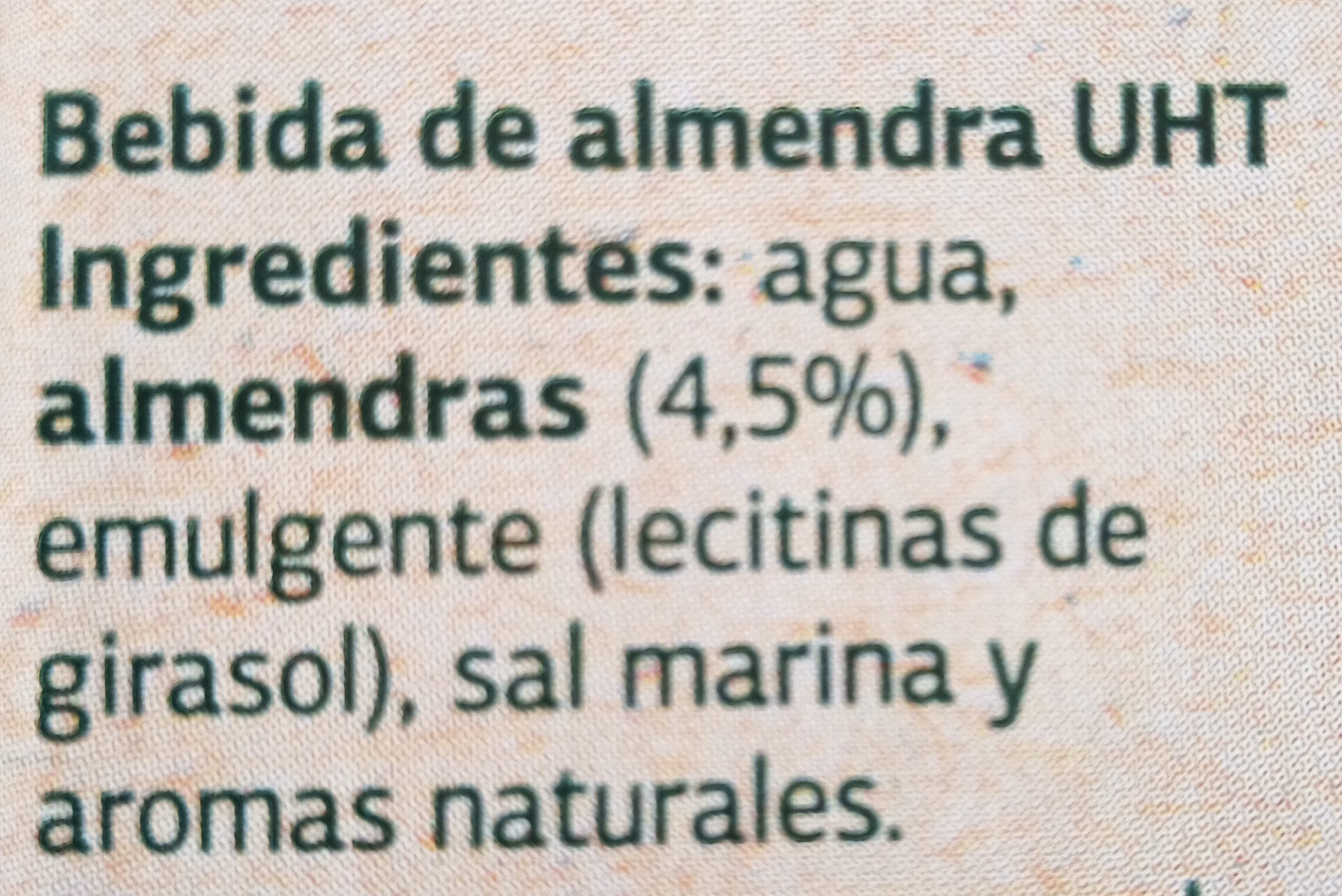 Vegedia Bebida de Almendras - Ingrediënten - es