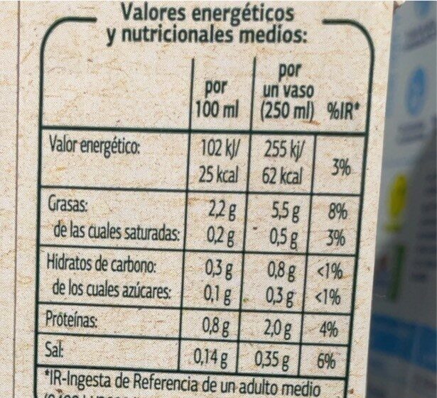 Vegedia Bebida de Almendras - Voedingswaarden - es