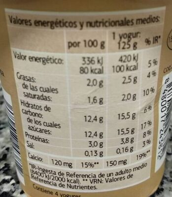 Yogur sabor coco - Informació nutricional - es