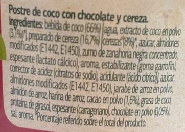 Postre de coco con chocolate y cereza - Ingredients - es
