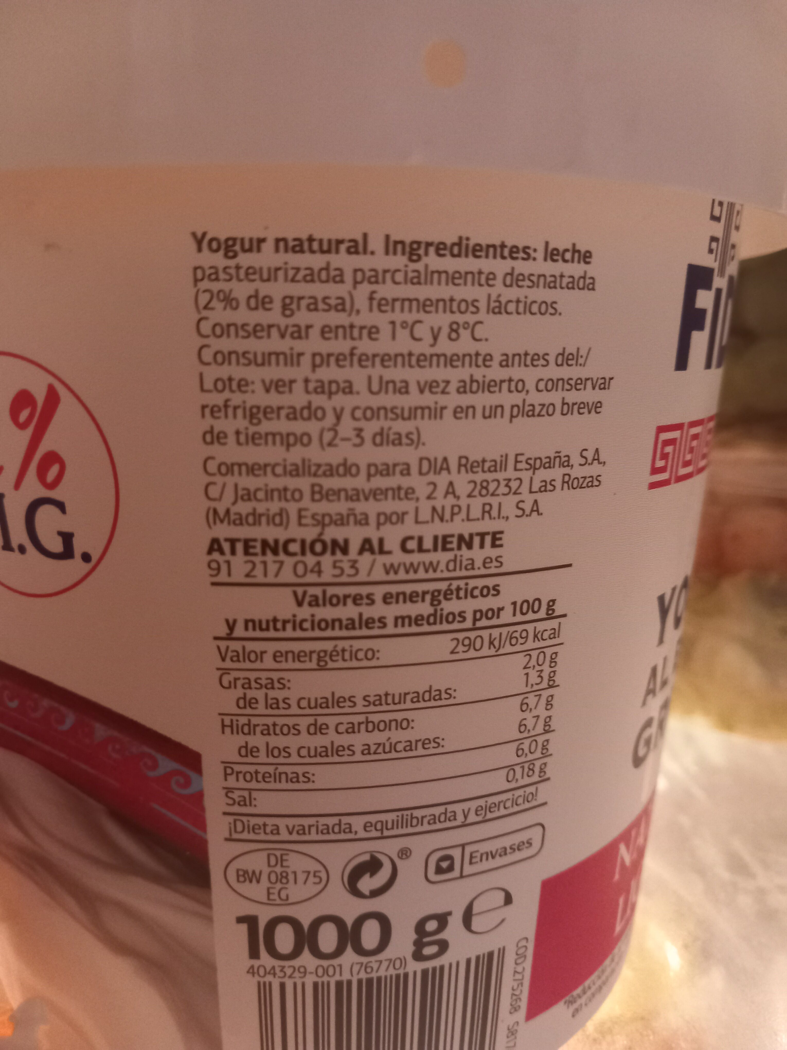 Yogur al estilo griego natural ligero - Ingredients - es
