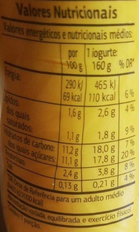Iogurte Líquido Banana - Voedingswaarden - pt