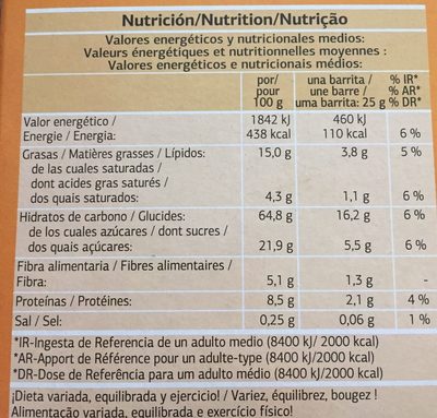 Barritas de cereales con avellanas - Informació nutricional - es