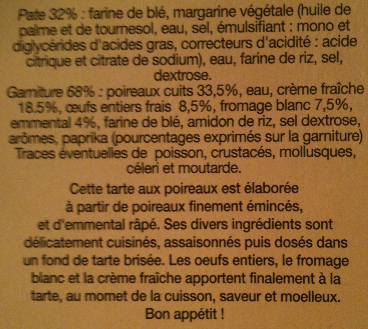Tarte aux poireaux - Ingredients - fr
