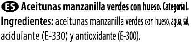 Aceitunas verdes enteras "Dia" Variedad Manzanilla - Ingrédients - es
