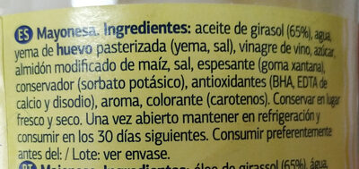 Mayonesa - Ingredients - es