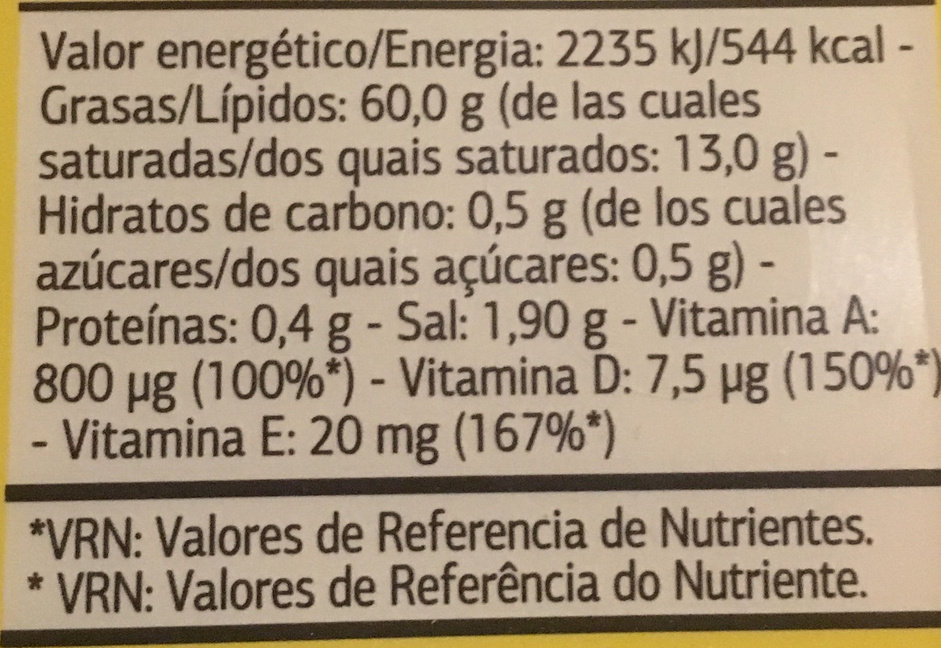 Margarine Vitaminée Salée - Voedingswaarden - fr