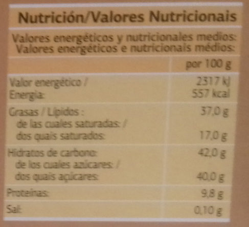 Torta de chocolate negro con almendras - Nutrition facts - es