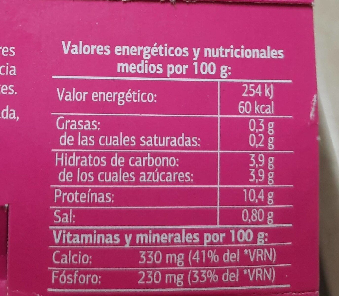 Queso fresco 0 m.g - Nutrition facts - es