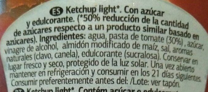 Ketchup light - Ingredients - es