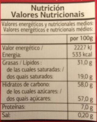 Chocolate con leche - Nutrition facts
