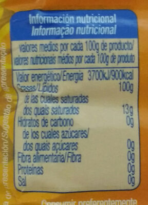 Aceite refinado de girasol - Información nutricional