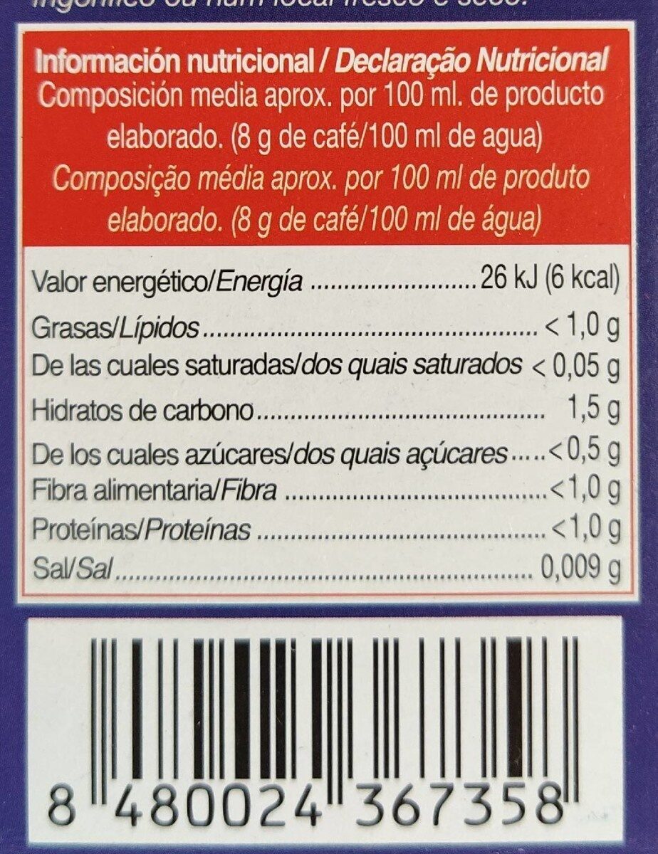 Café Descafeinado - Informació nutricional - es