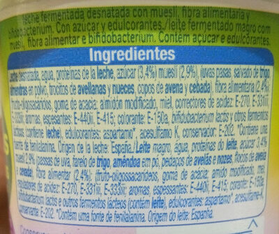 Bífidus con trozos, fibra y muesli 0.4% - Ingredientes