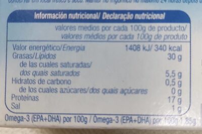 Sardinas en aceite de oliva - Información nutricional