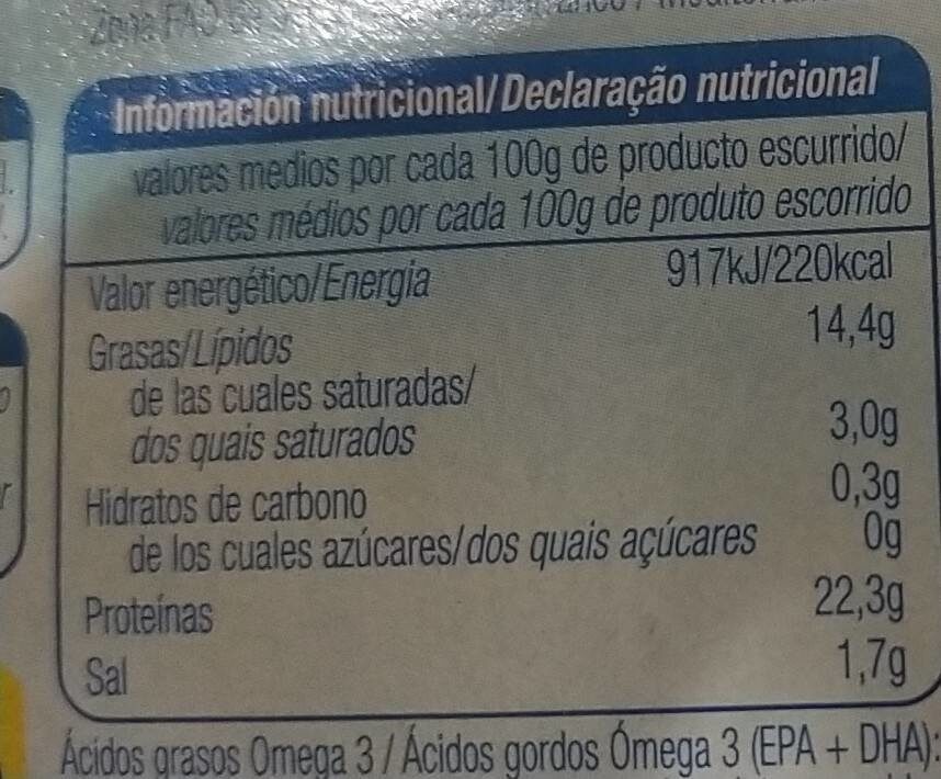 Sardinillas en aceite de girasol - Información nutricional