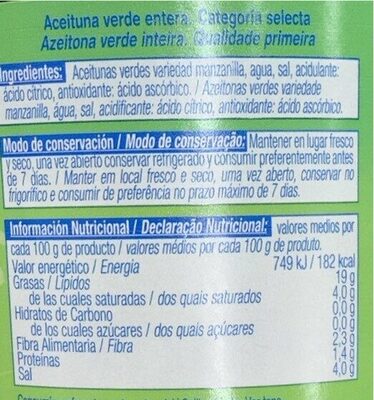 Aceitunas - Nutrition facts - es