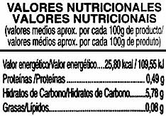 Zanahorias entera agridulce - Informació nutricional - es