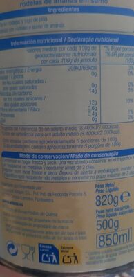 Piña en rodajas - Nutrition facts - es
