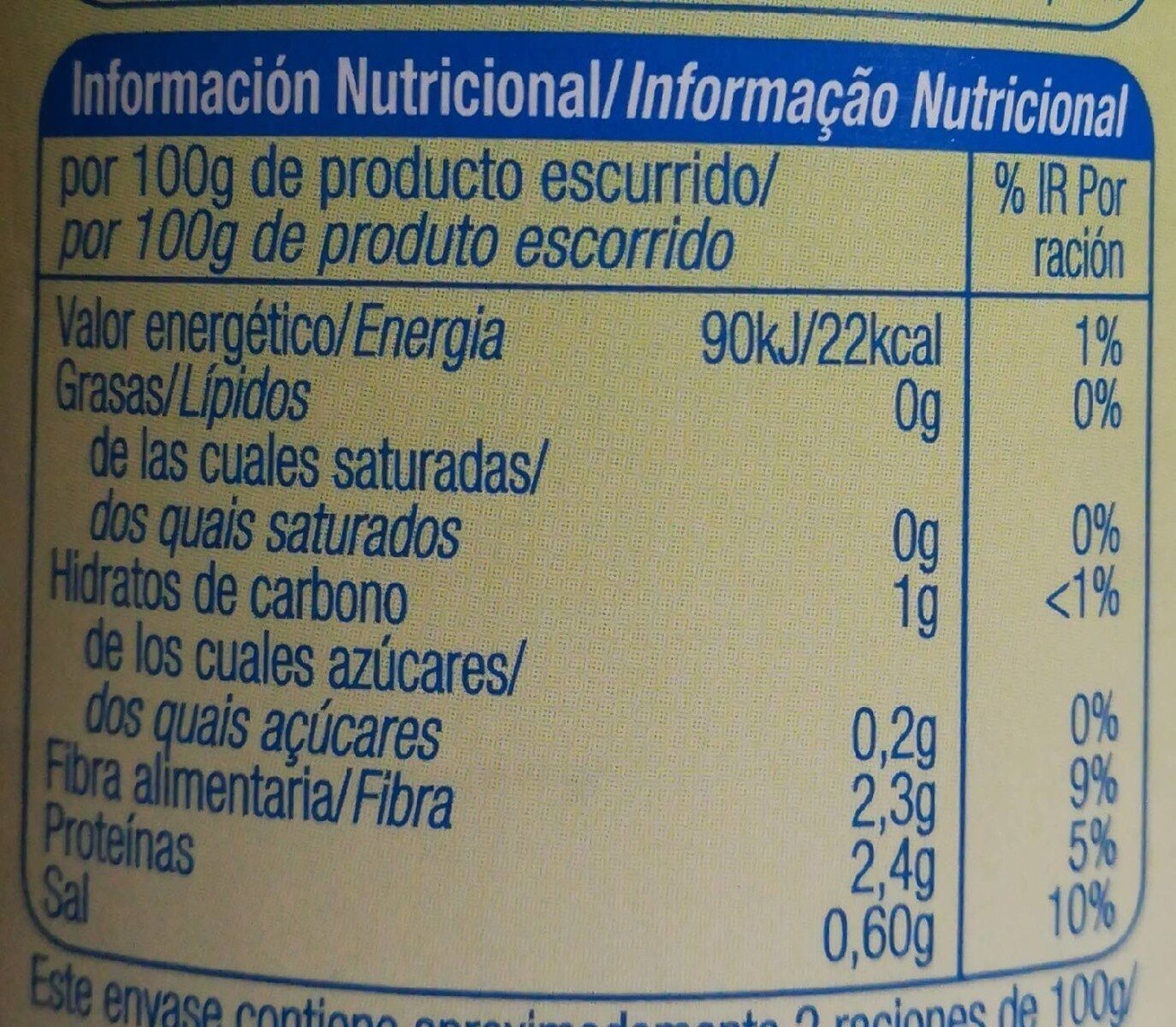 Champiñones laminados - Informació nutricional - es