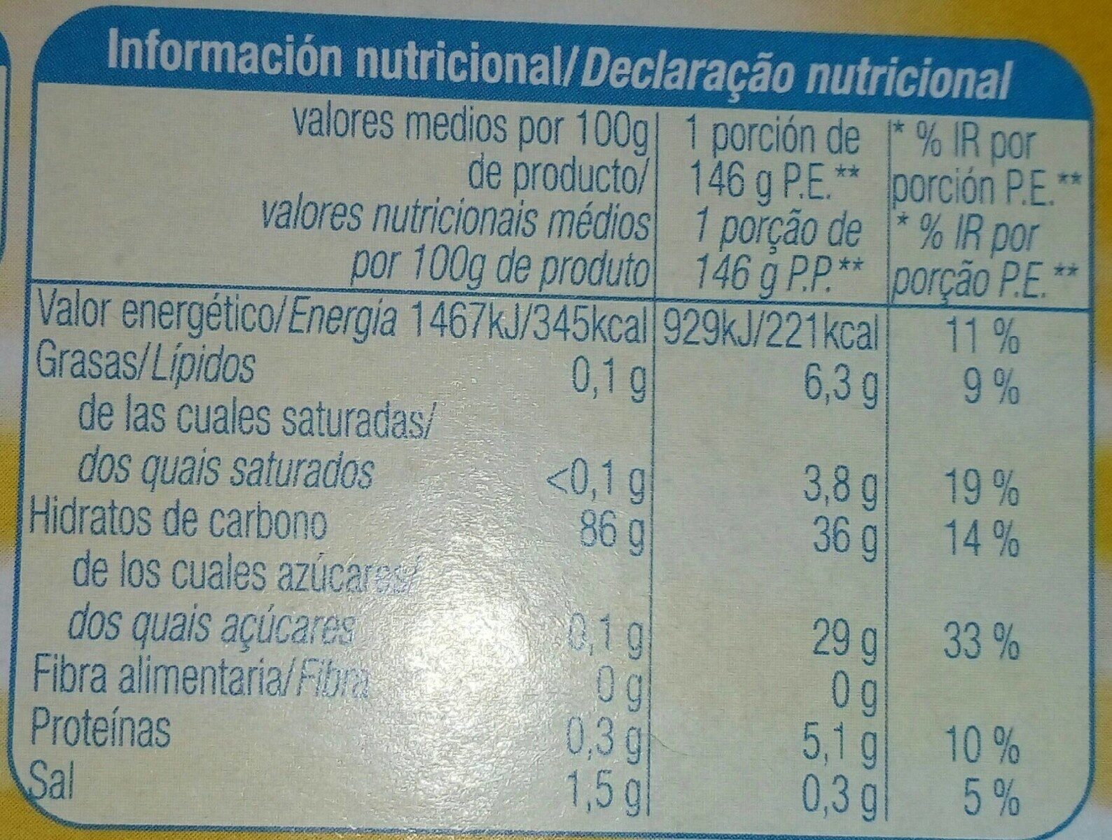 Natillas - Informació nutricional - es