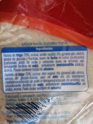 Galletas María alteza - Ingredients - es