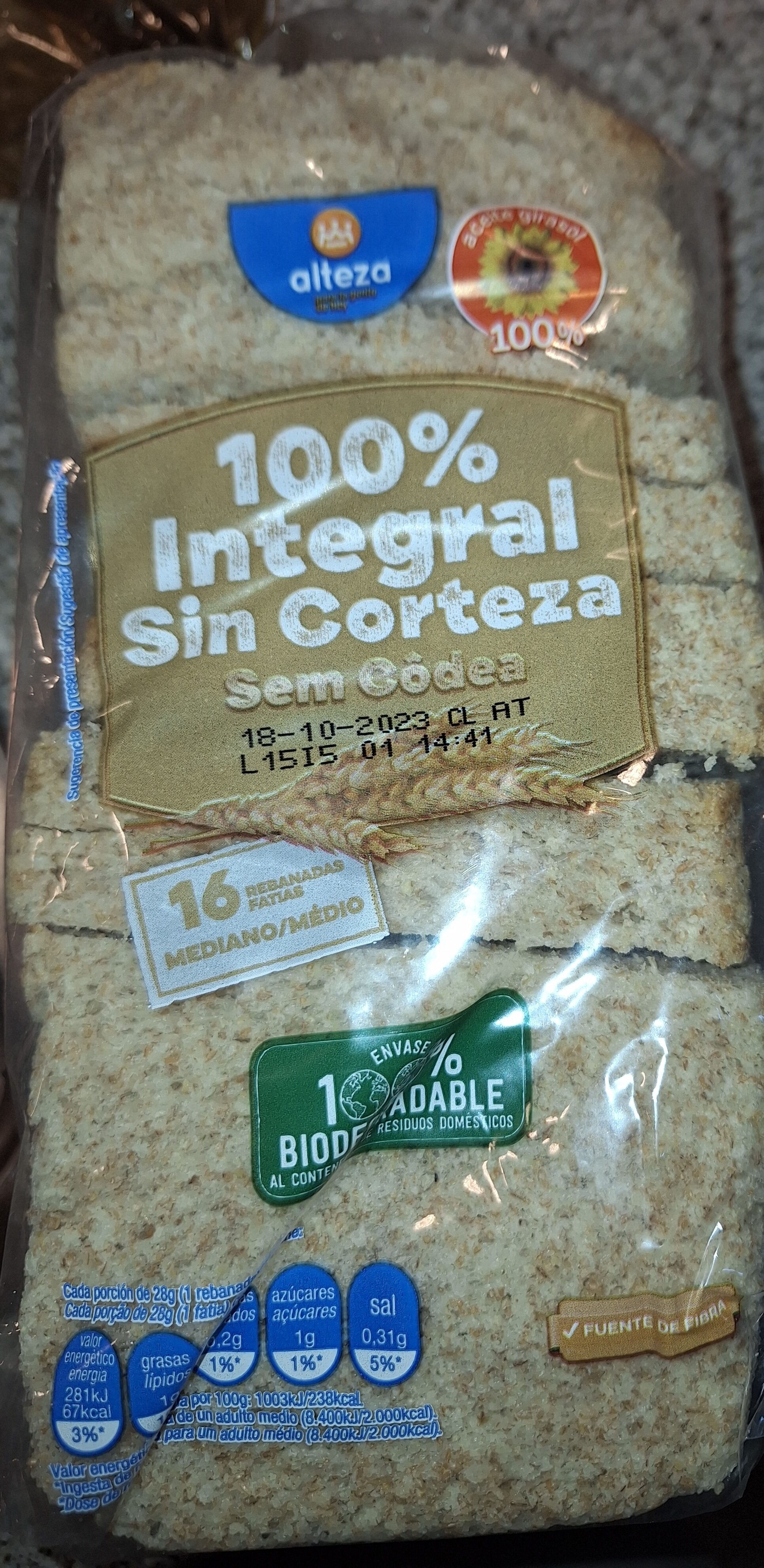 Pan de molde integral - Ingredients - es