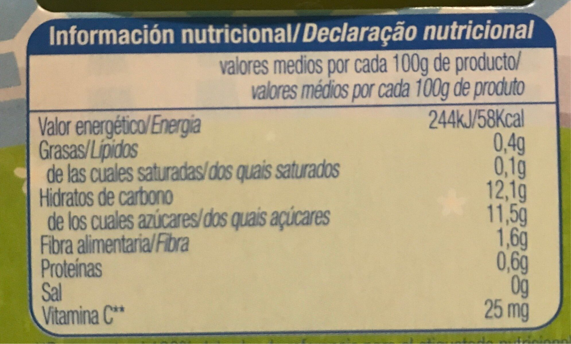 Pouch baby 3 frutas - Informació nutricional - es
