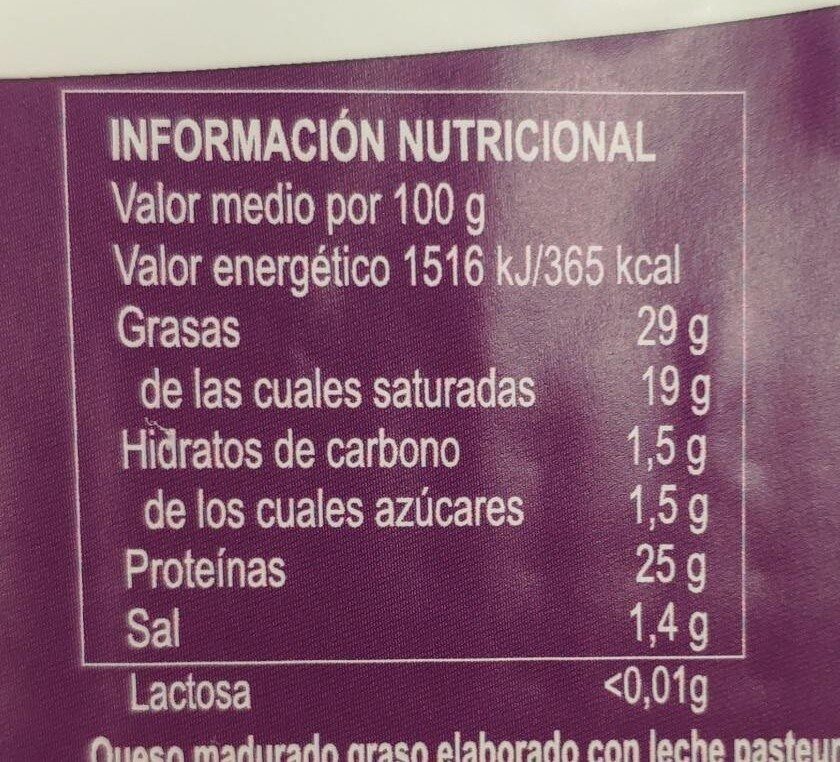 Queso lonchas sin lactosa - Informació nutricional - es