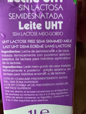 Leche sin Lactosa - Ingredients - es