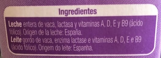 Leche entera sin lactosa - Ingredientes