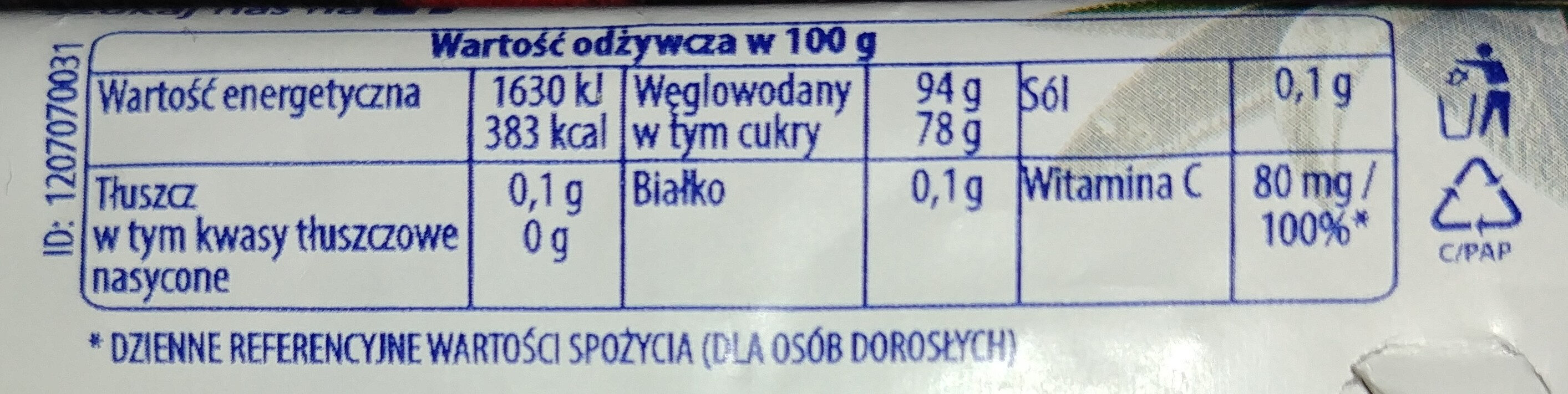 Nadziewane ziołowe cukierki z szałwią i Wit. C - Tableau nutritionnel - pl
