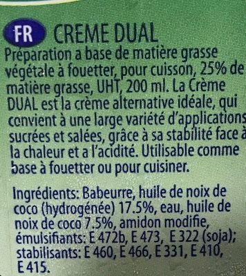 Crème Dual à base végétale - المكونات - fr