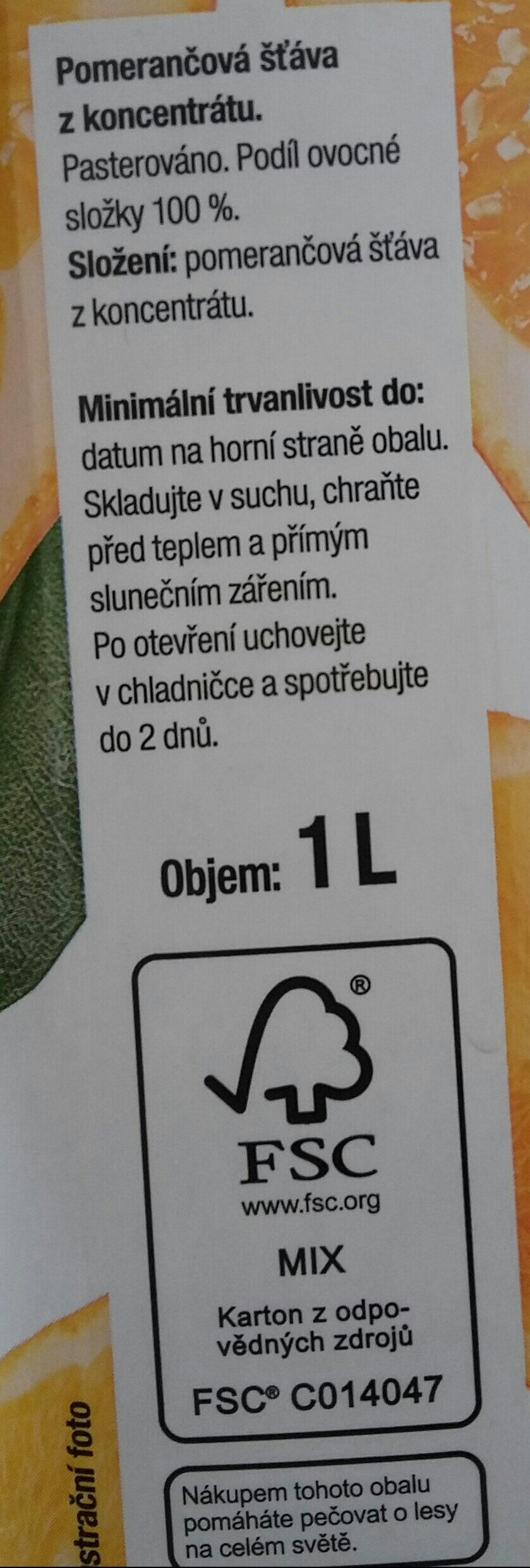 džus pomeranč 100 % - Ingrédients - cs
