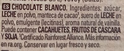 Chocolate Blanco - Ingredients - es