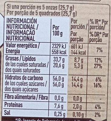 Chocolate Blanco - Informació nutricional - es