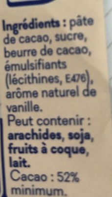 Chocolat noir Kohler - Ingredients - fr