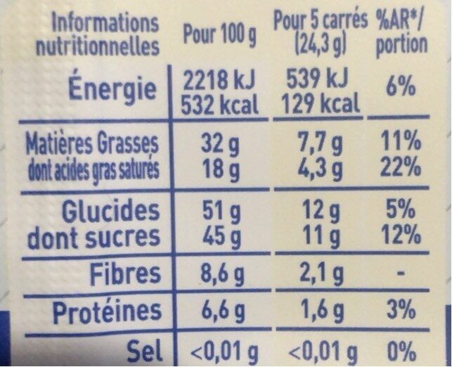 Chocolat noir 170g - Nutrition facts - fr