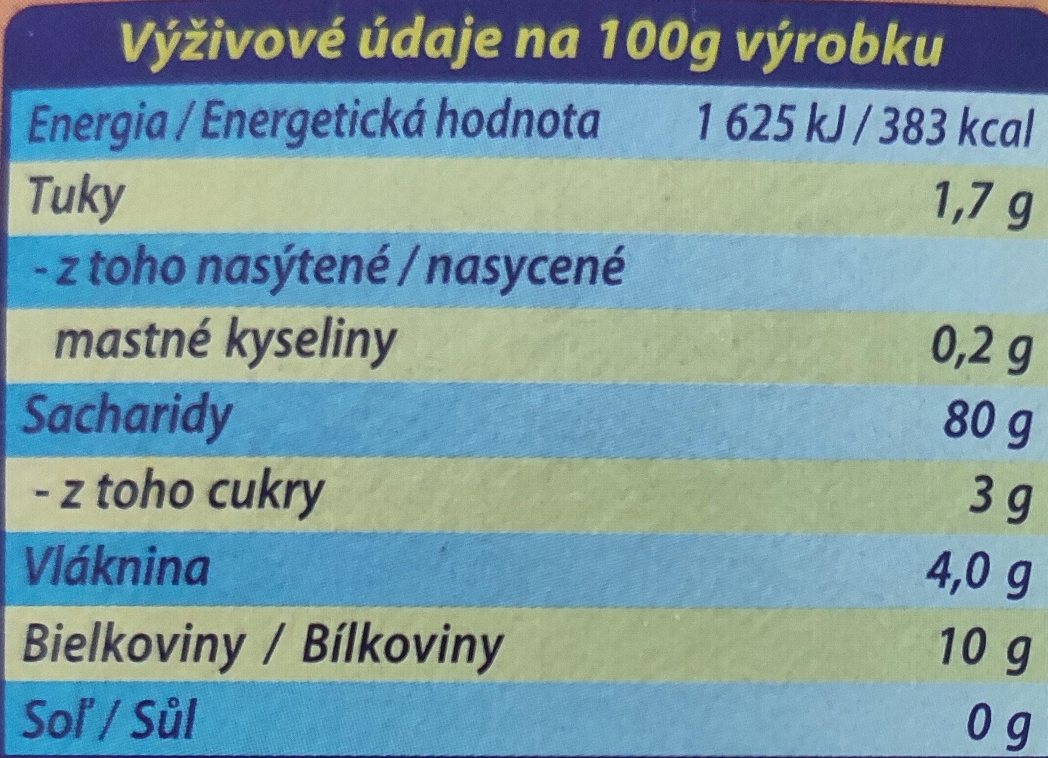 Maces tradičný - Nutrition facts - sk