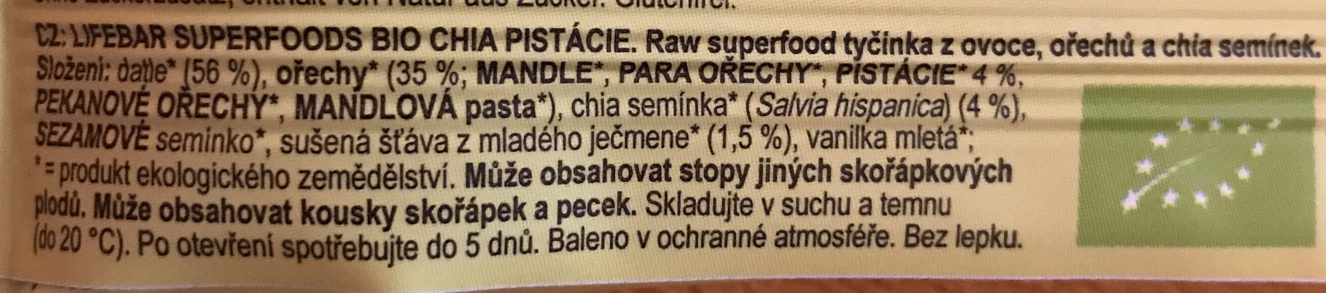 Lifebar chia pistachio - Ingredients - cs