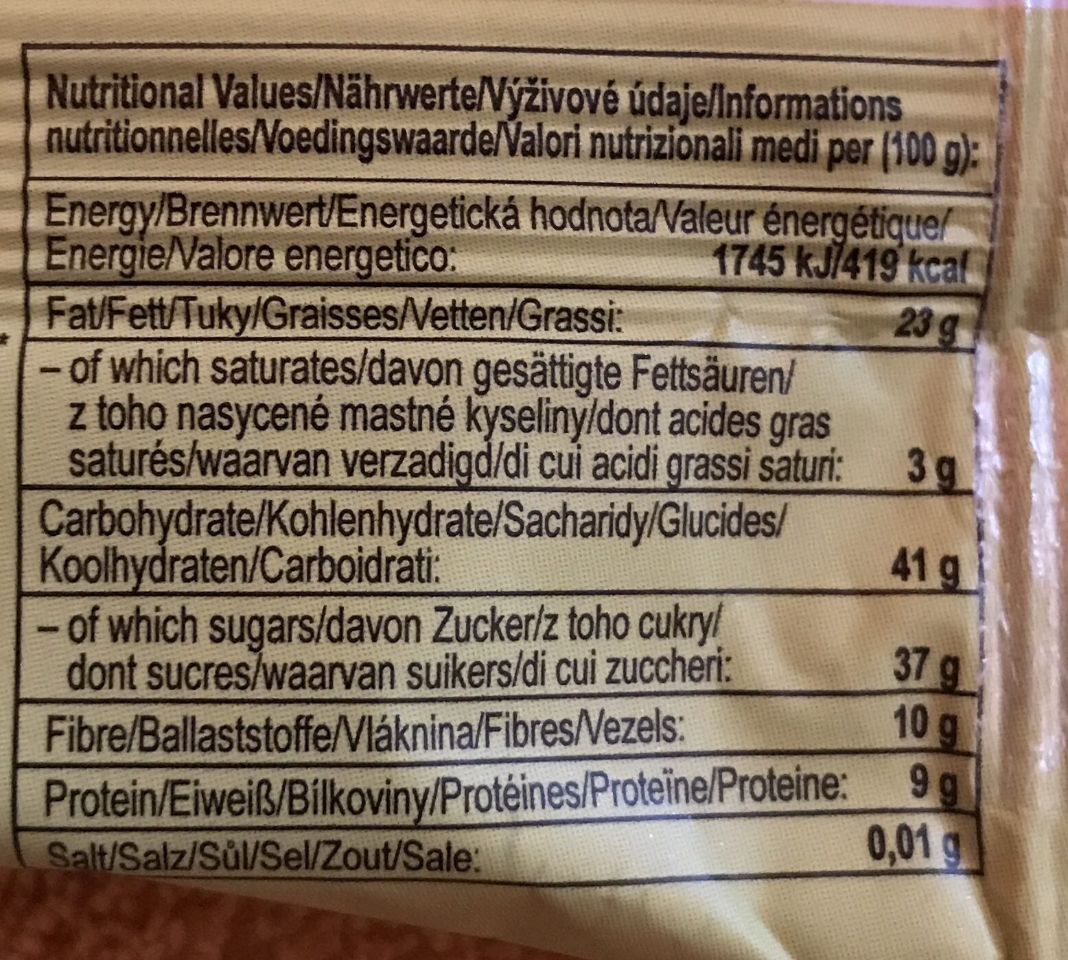 Lifebar chia pistachio - Nutrition facts - cs