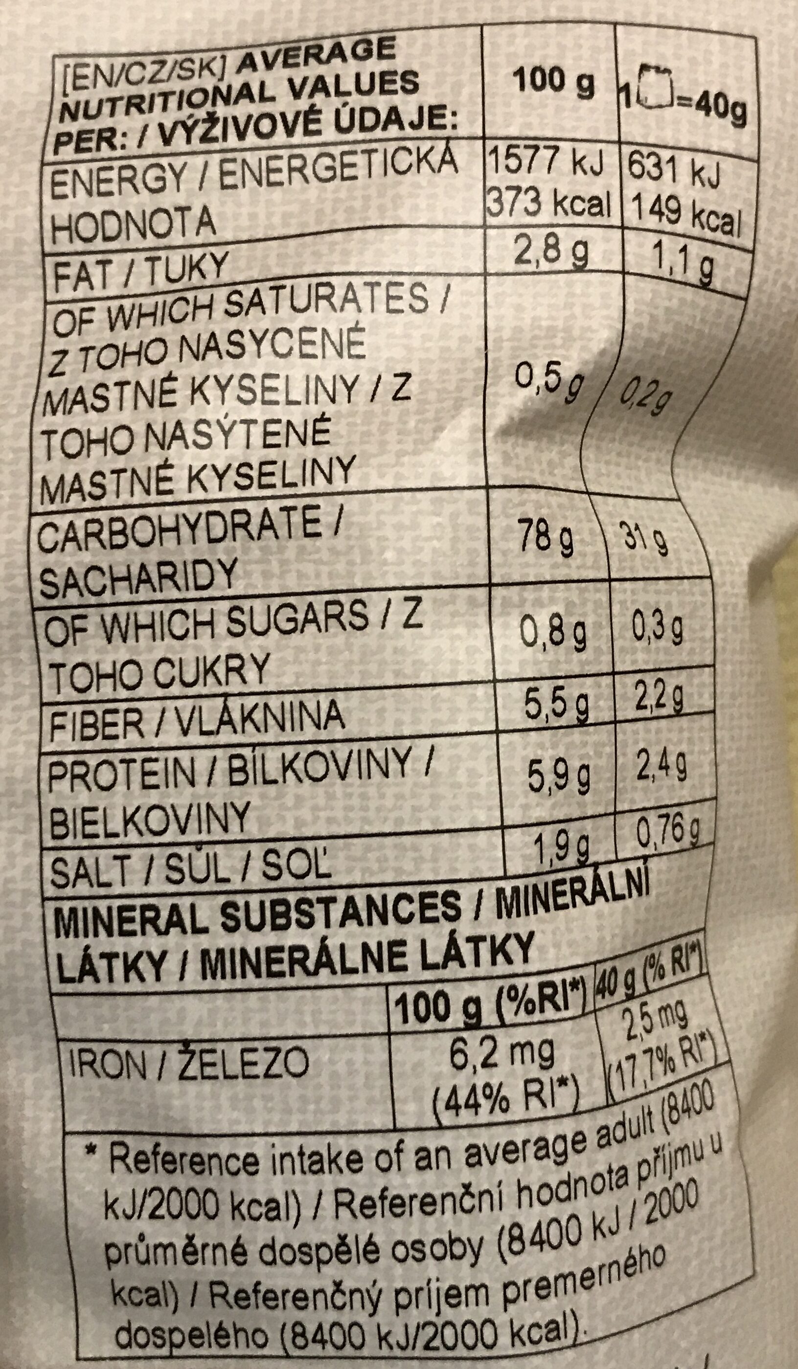 Chipsy se špenátem a česnekem - Informació nutricional - cs