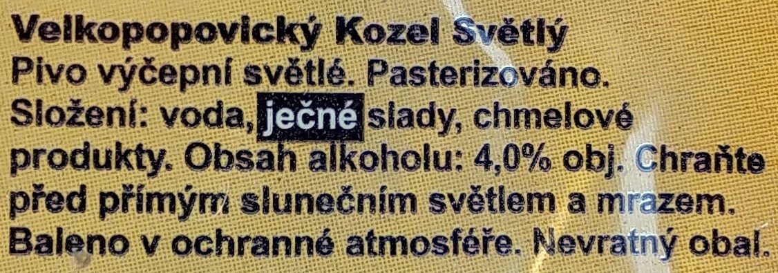 Velkopopovicky Kozel Svetly - Ingredients - cs