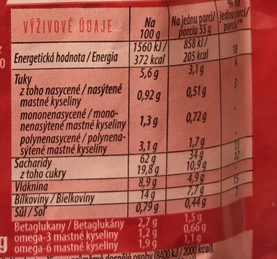 Super kaše - chia semínka a jahody - Tableau nutritionnel - cs