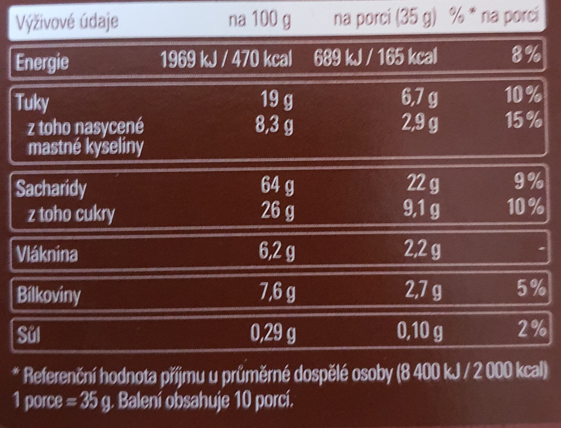 křupavé MÜSLI tři druhy čokolády CELOZRNNÉ - Nutrition facts - cs